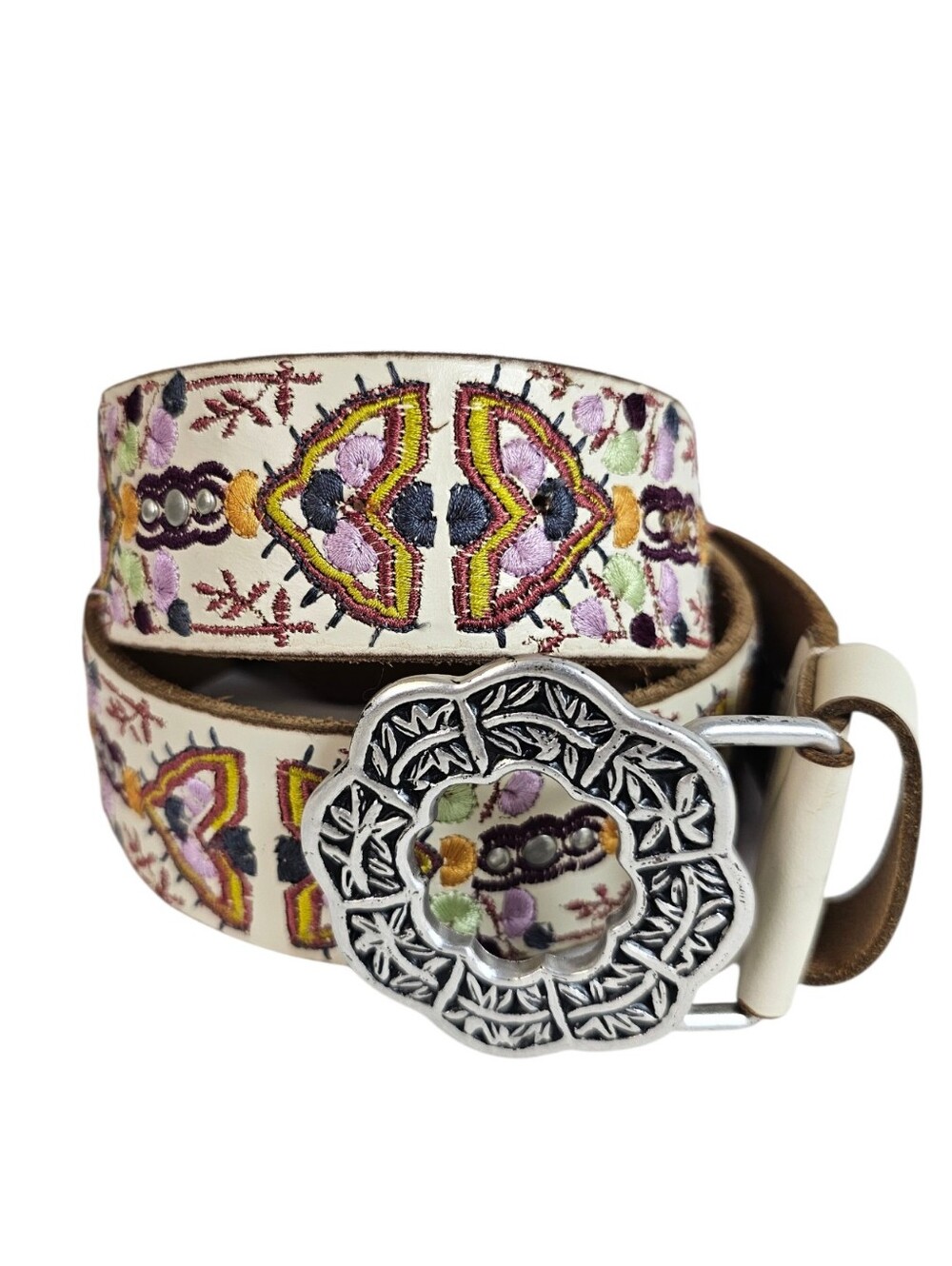 Lucky Brand Floral Embroidered Leather Studded Bohemian Belt